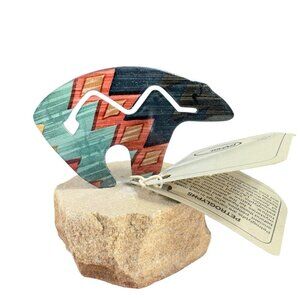 Lazart Fetish Bear Figure On Sandstone Southwestern Metal Art With Original Tag